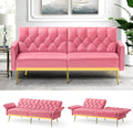 Velvet Futon Sofa Bed w/Adjustable Armrests &amp Backrests Button Tufted Sleeper Couch Modern Convertible Loveseat Sofa for Bedroom Living Room Apartment Pink