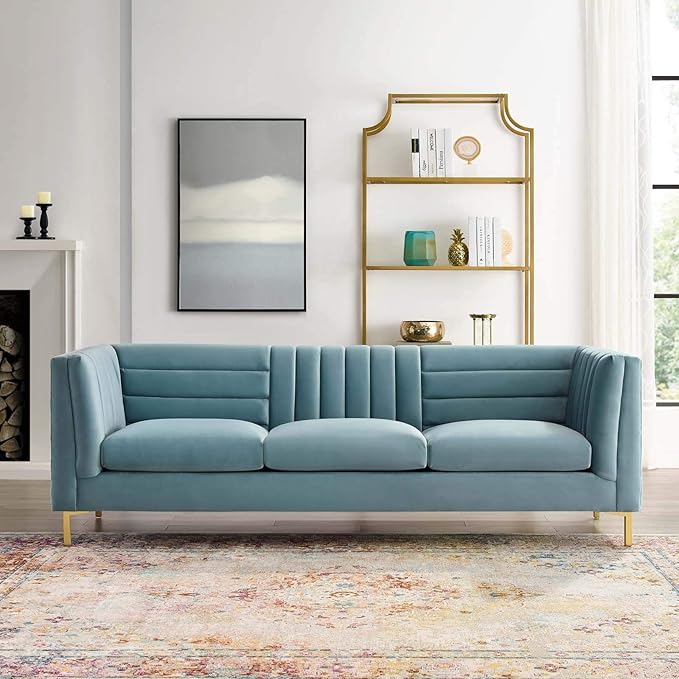Modway EEI-3454-LBU Ingenuity Channel Tufted Performance Velvet Sofa Light Blue