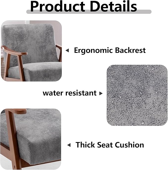 Fefances Mid-Century Modern Accent Chair - Solid Wood Frame Ultra-Thick Backrest Wingback Design Perfect for Bedroom &amp Indoor Lounge AreaGrey