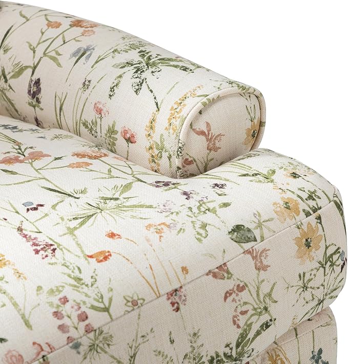 Vintage Floral Accent Chair with Solid Legs &amp Removable Cushion Comfy Upholstered Armchair Leisure Single Sofa Chair for Living Room/Bedroom Spring