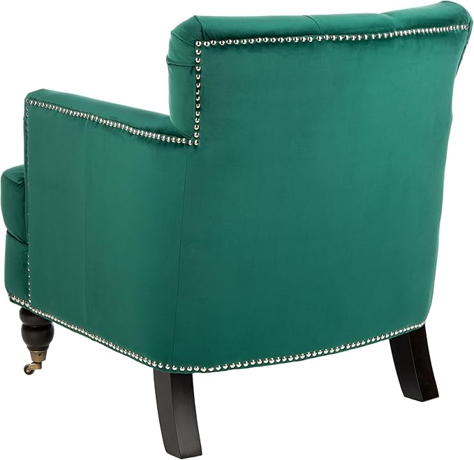 Safavieh Home Colin Emerald Green Velvet and Espresso Tufted Club Chair