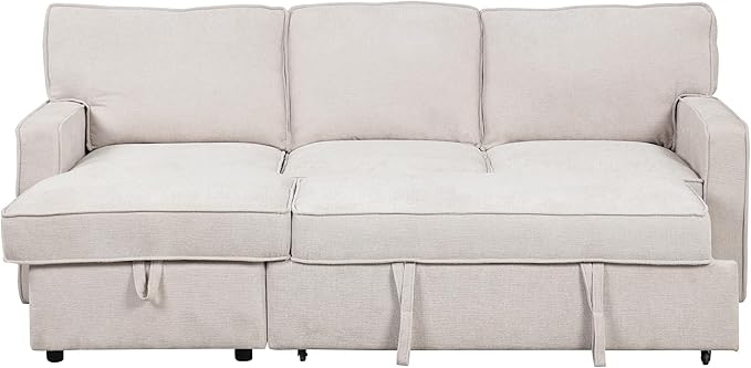 LUMISOL 89 Convertible Sleeper Sofa Bed Modern L-Shaped Sectional Sofa Pull Out Couch with Chaise Chenille Sofa Bed with Cup Holder USB Ports for Living Room Small Apartment Beige