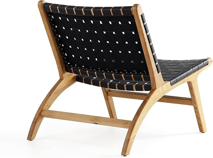 Manhattan Comfort Maintenon Modern Faux Leather Accent Chair with Solid Ashwood Legs Modern Woven Design Fully Assembled Perfect for Living Room Set of 1 Nature