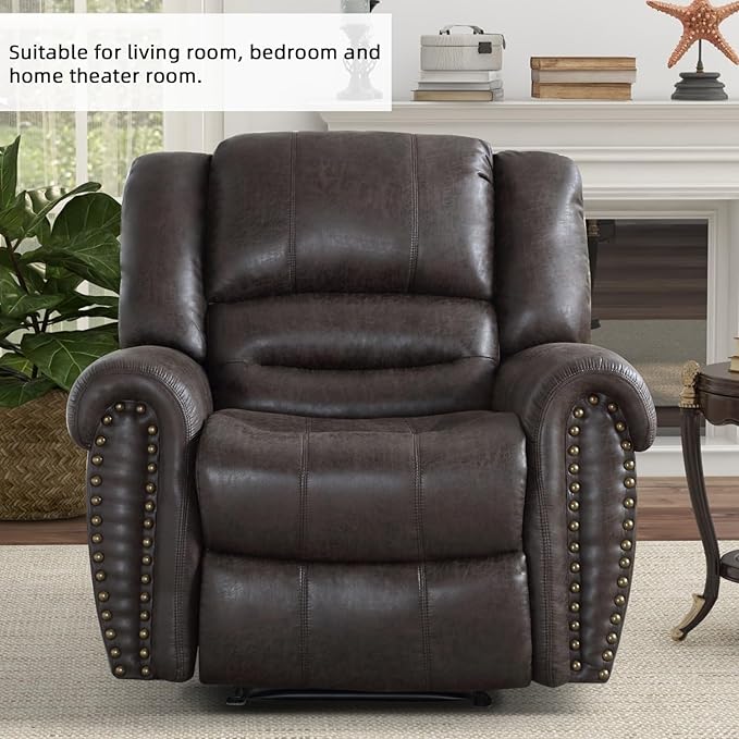 INZOY Leather Recliner Chair Heavy Duty Manual Reclining Sofa Single Lounge Sofa for Living Room Home Theater Seating Dark Grey