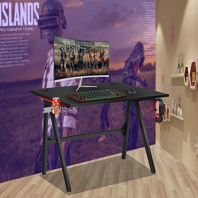 POWERSTONE Gaming Desk - 40 Inch Ergonomic Pc Computer Racing Style Office Desk Gamer Tables Workstation with Headphone Hook and Cup Holder