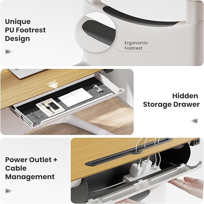 COLAMY LumiDesk All-in-1 Electric Standing Desk Height Adjustable Desk (Veneer Desktop Oak + White)