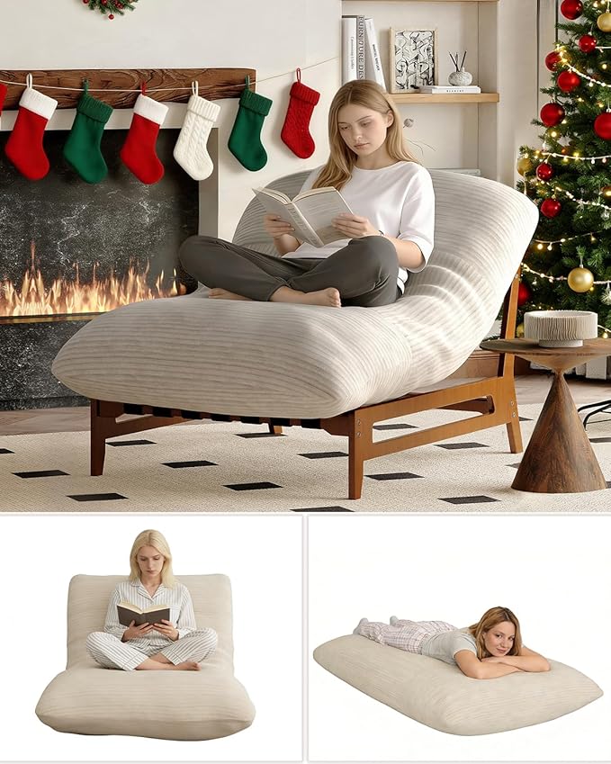 AODAILIHB 47'' Oversized Living Room Chair with Solid Wood Frame 3-in-1 Convertible Lounge Chair with Removable Plush Cushion Modern Upholstered Accent Chair for Living Room Reading Room Beige