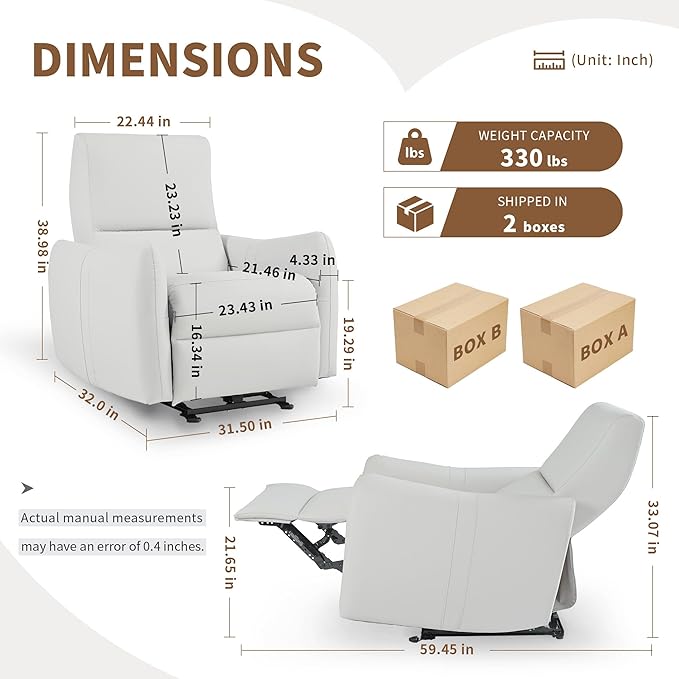 Wall Hugger Recliners for Small Spaces Zero Wall Power Recliner on ClearanceFaux Leather RV Recliner Leather Single SofaHome Theater Seating for Living Room w/USB Ports (Light-Gray)