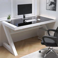 Tempered Glass Computer Desk Modern Design Student Writing Desk Study Desk Home Office Desk Gaming Desk Personal Workstation with Z-Shaped Metal Frame(47 Inch Black &amp White)