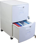 Storex Plastic Two-Drawer Mobile Pedestal File Cabinet – Locking Document Organizer with Casters for Home and Office White 1-Pack (61316A01C)