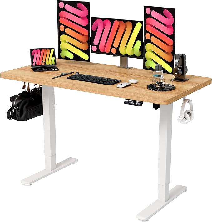 Monomi Electric Standing Desk 47.2 inches Height Adjustable Desk Ergonomic Computer Home Office Sit Stand Up Desk with Memory Preset Controller Two-Piece Desktop (Light Vintage Brown)