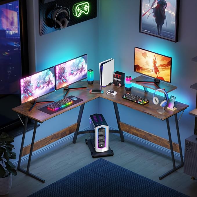 FDW L Shaped 51 Inch Gaming DeskCorner Computer DeskPC Gaming DeskWriting Workstation with Large Monitor Stand for Home OfficeBrown