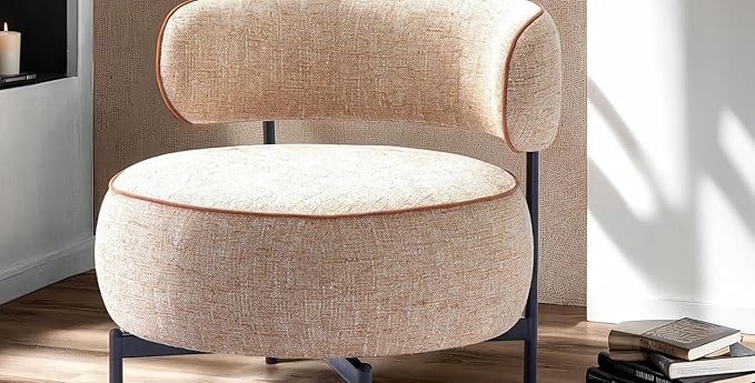 31.5” Modern Comfortable Swivel Chair with Curved BackrestExquisitely Elegant Decorative Chair with Metal LegsStylish Practical Reading Chairs for Living RoomBedroomStudyLight Brown