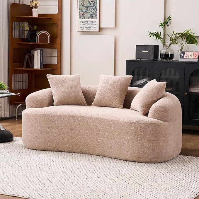 Curved Loveseat Sofa Couch for Living Room 65’’ Modern Comfy Cloud Floor Couch Round Sofa Full Sponge Compression Sofas with Deep Seat for Small Spaces Apartment No Assembly NeededOrange