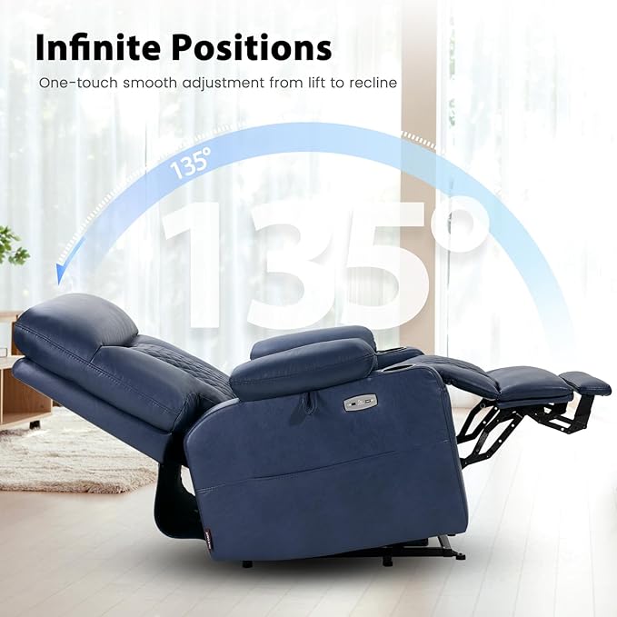 EONIX Small Power Lift Recliner Chair for Elderly with Heat and Massage 400lbs Heavy Duty Electric Recliner Chairs for Adults with Cup Holders and USB Charging Ports SLRY019020 Navy Blue