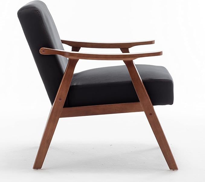 Accent Chair with Velvet Upholstery and Solid Wood e Classic Mid Century Living Room Furniture for Extra Seating Black