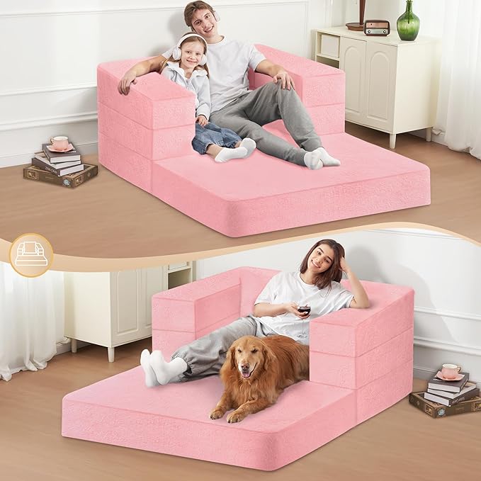 Futon Sofa Bed with Pillow 3-in-1 Sleeper Sofa Bed with Removable Cover Convertible Floor Sofa Bed No Assembly Boneless Couch for Living Room Bedroom