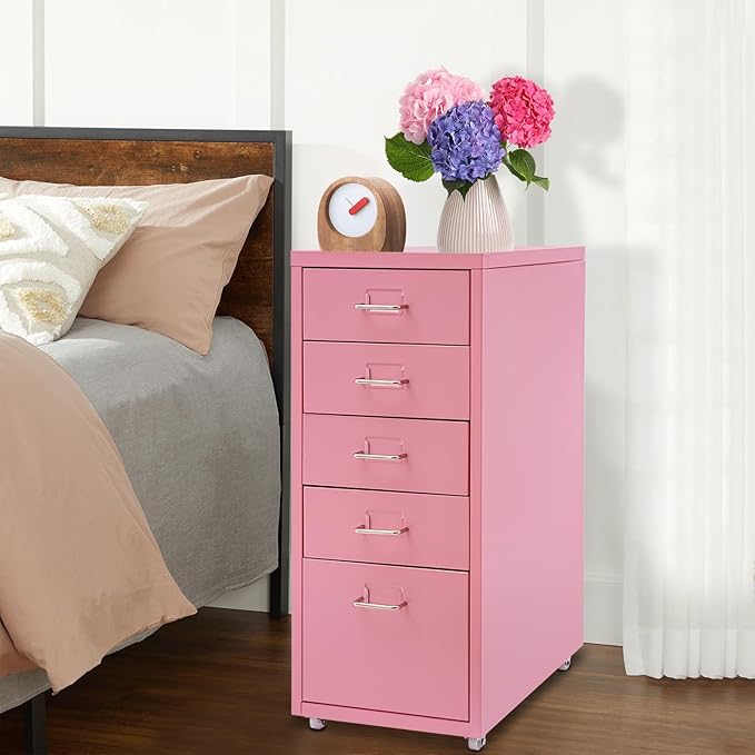 5 Drawer Pink Metal Vertical File Storage Cabinet 5 Drawer File Cabinet with Lock Assembly Required