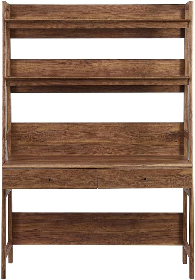 Modway Bixby Home Office Desk with Bookshelf in Walnut