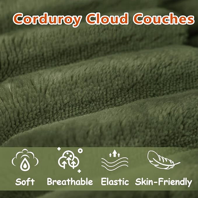 63 Cloud Loveseat Sofa - Boneless Deep Seat 2-Seater No Assembly Foam Floor Couch Plush Corduroy Fabric Modern Living Room Sofa for Small Space Apartment Bedroom Office (Green) | Boneless Sofa