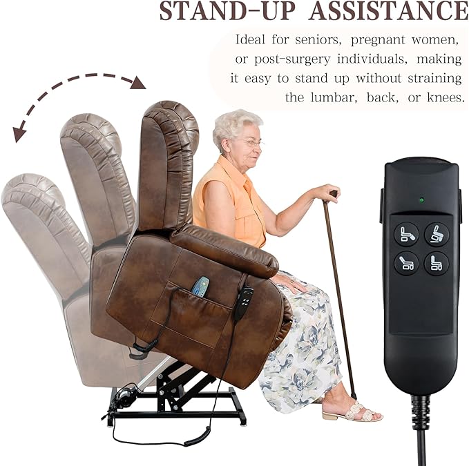 Infinite Position Lay Flat Lift Recliner Chair for Adults Dual Motor Power Lift Chair for Elderly with Massage &amp Heating Extended Footrest USB Ports Remote Control &amp Lumbar Pillow Leather