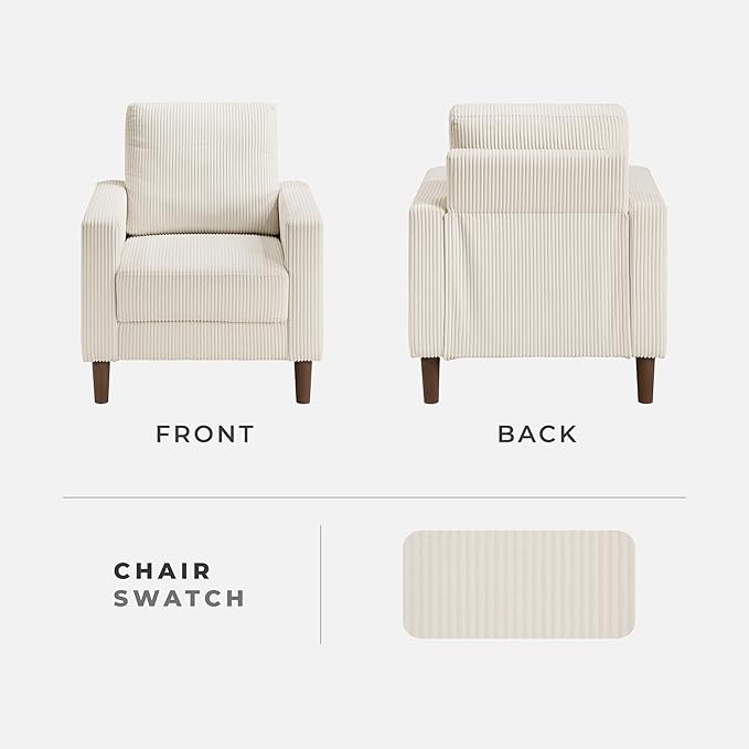 Lexicon Modern Accent Chair Corduroy Fabric Upholstered Armchair with Brown Legs Track Arms Single Sofa Chair for Living Room/Bedroom/Office/Waiting Room Beige