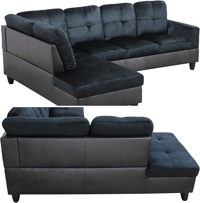 103.5 Inch Modern L-Shaped Couch Flannel Sectional Sofa with Chaise Lounge 4-Seater Couch with Accent Pillows for Living Room Apartment Dark Blue &amp Brown