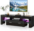 Black 63 Inch Floating TV Stand with Two Drawers &amp 16-Color LED Lights Large Modern Entertainment Center for TVs Up to 75 Inches Wooden Media Console with Open Shelf