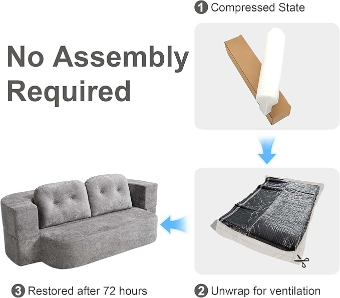 KIVENJAJA 78.7 Boneless Loveseat Convertible Folding Sofa Bed Full Size with Pillows Comfy Cloud Fold Out Couch Foldable Sleeper Sofa Bed for Living Room Small Spaces Office Apartment Grey