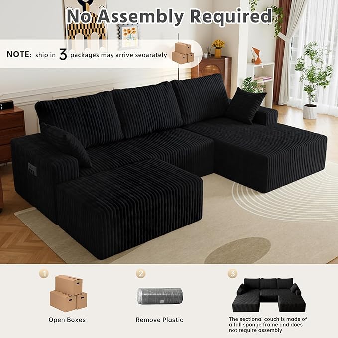 108 U Shaped Sectional Couch with Ottoman Corduroy Modular Sectional Sofa with Deep Seat Modern Modular L-Shape Sofa Couch with ChaiseUpholstered Boneless Couches for Living Room Bedroom