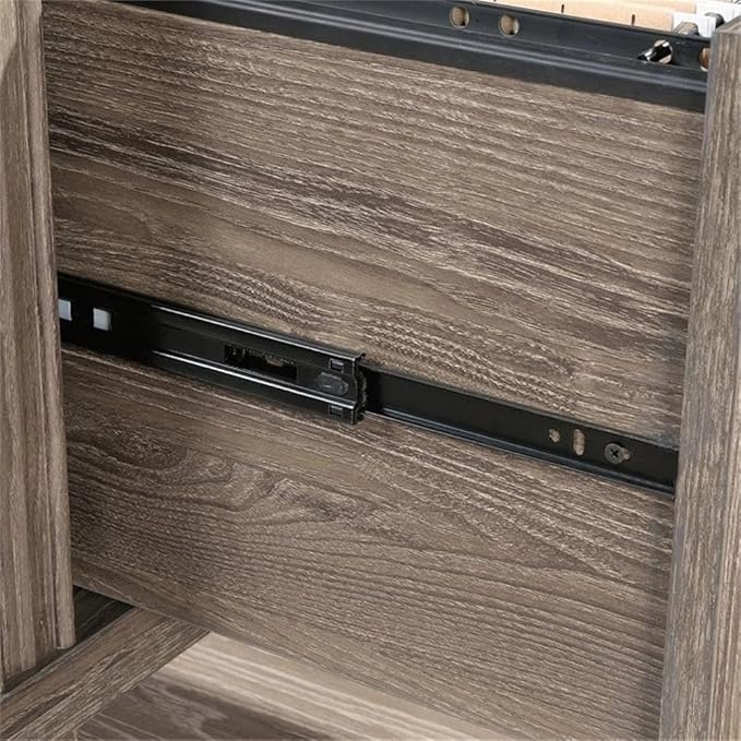 Pemberly Row L-Shaped Engineered Wood Computer Desk Emery Oak Finish 65 in x 65 in x 30 in Durable 1 in Thick Top Slide-Out Keyboard Shelf 3 Drawers Adjustable Shelf Home Office Desk