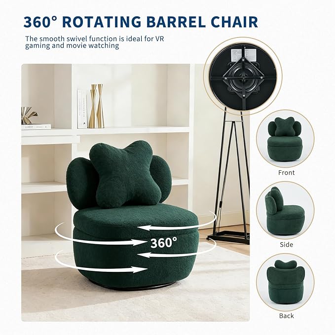 Teddy Velvet Swivel Accent Chair with Storage 360° Rotating Ergonomic Single Chair Scratch-Resistant Comfy Sofa for Living Room Bedroom Small Space Holds 300 LBS Green