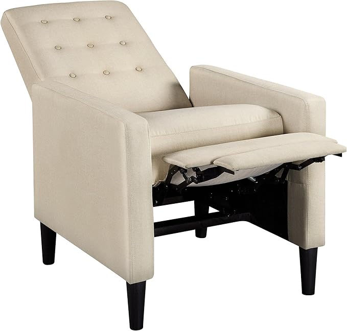 Yaheetech Fabric Recliner Chair Mid-Century Modern Recliner Adjustable Single Recliner Sofa with Thicker Seat Cushion Tufted Upholstered Sofa with Pocket Spring for Living Room Bedroom Beige Set of 2
