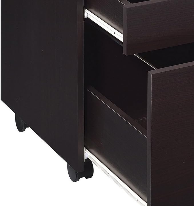 Benjara 26 Inch 3 Drawer Mobile File Cabinet Smooth Caster Wheels Dark Cappuccino