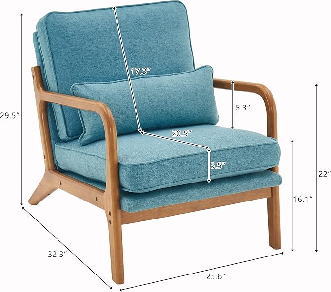 Accent Chair for Living Room Mid-Century Modern Upholstered Armchair with PillowReading Arm ChairComfy Accent Chair for Bedroom