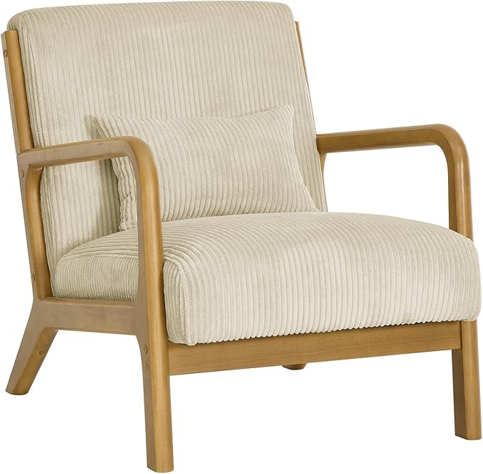 Modern Wooden Leisure Chair with Corduroy Fabric Medieval Comfortable Chair Suitable for Living Room Bedroom Study