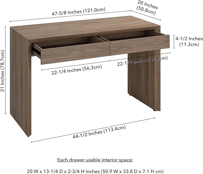 Henn&ampHart 48 Modern Rectangular Wooden Home Office Desk Computer Desk Writing Table with 2 Storage Drawers for Home Office Weathered Gray