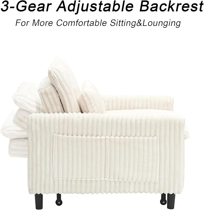 3-in-1 Convertible Sofa Chair BedPull Out Couch Single Sleeper Chair Bedwith Adjustable Backrest with Side Pockets Lounge Sofa for Living Room Bedroom Small Spaces (Beige)