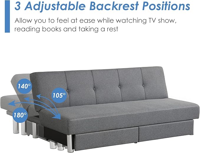 Giantex 3-Seat Convertible Sofa Bed Long Sofa Couch w/ 2 Large Drawers Ergonomic Sleeper w/ 3 Adjustable Angles Heavy Duty Sofa Bed for Living Room Bedroom Study Room &amp Office