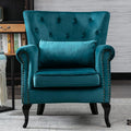 Kmax Velvet Club Chair Tufted Throne Chair Mid Century Accent Wingback Chair Padded Seating Wood Legs Home Club Bedroom Living Room Teal Blue