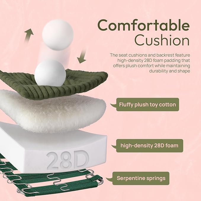 VINGLI Green Futon Sofa Bed Convertible Loveseat Sleeper Sofa Couch Corduroy Pullout Sofa Fold Out Couch Bed with USB Ports Cup Holders Armrest for Living Room Bedroom Apartment Room | Lveseat Sle