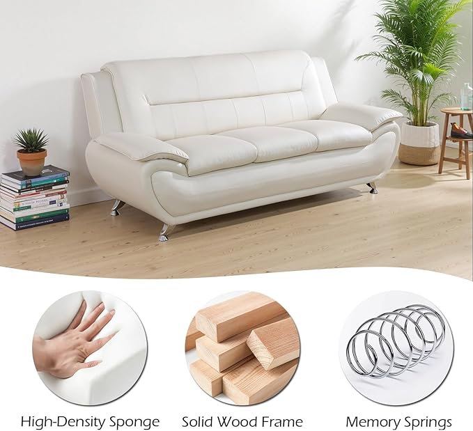 Leather Couch SetCream Sectional Sofa for Living Room Furniture Sets3 Seater Couch for Living Room/Office/Bedroom/Apartment