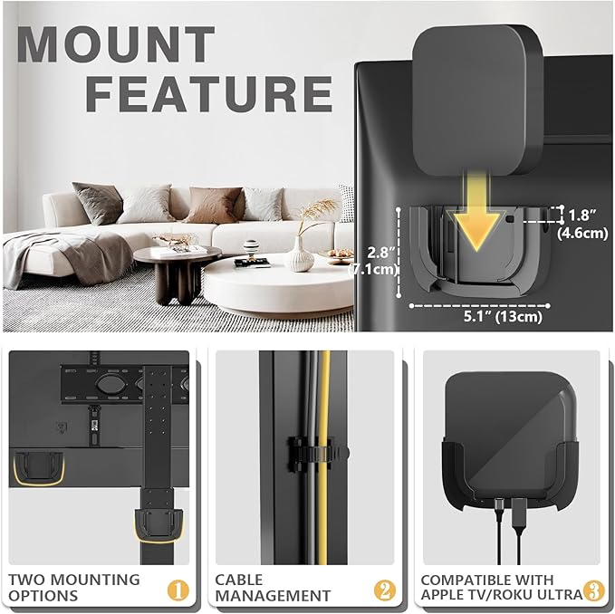 TAVR Universal Floor TV Stand Base for 32-75 Inch TVs up to 110 Lbs with Swivel Height Adjustable Mount Black Tempered Glass Base for Media Storage and Space Saving