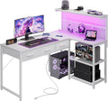 Grandder 50 Inch L Shaped Gaming Desk with 3 Drawers &amp Storage Shelves &amp Hutch Computer Desk with USB Ports Study Writing Table for Bedroom Simple Modern Laptop Desk for Home Office White