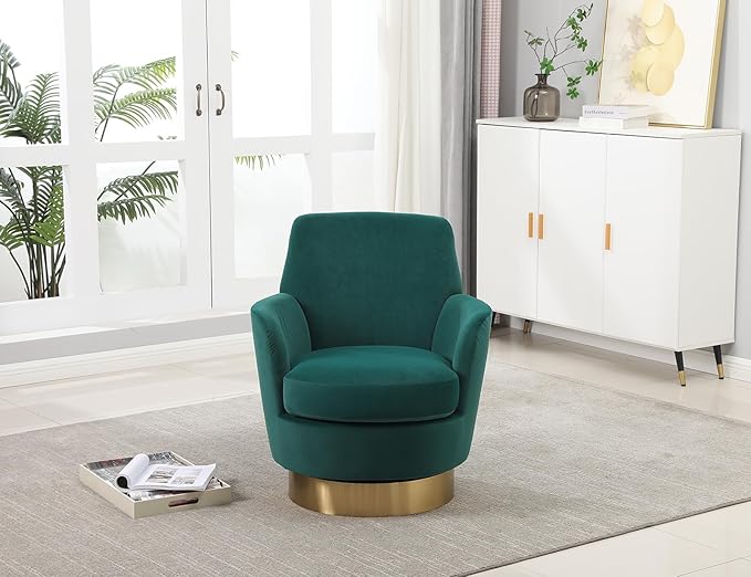 Velvet Swivel Accent Chair Set of 2 Upholstered Barrel Chair with Gold Base Comfy Sherpa Round Boucle Chair 364-degree Swivel Armchair for Living Room Bedroom Lounge Office Nursery Green