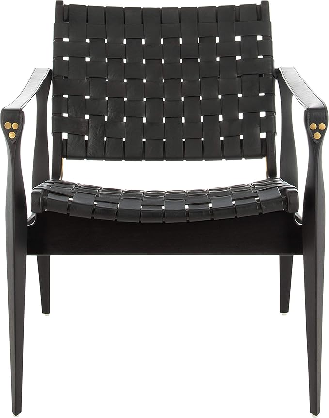 Safavieh Couture Dilan Black Woven Leather Safari Chair