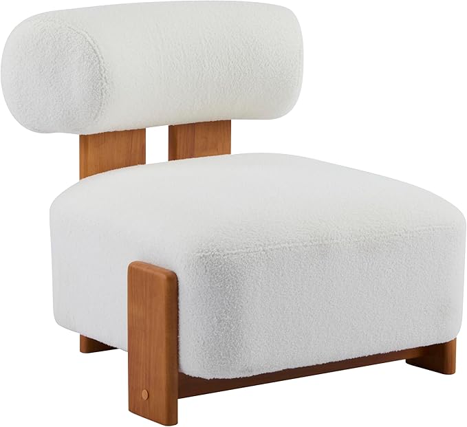 Merax 27.25 Modern Boucle Accent Chair with Solid Wood Frame and Rolled Backrest Soft &amp Durable Boucle Upholstery Lounge Chair for Living Room Bedroom or Office Natural+Beige