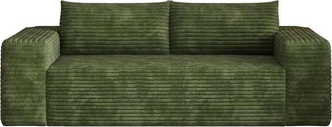 78.8 Corduroy Boneless Couch 3-Seater Compression Sofa with 2 Throw Pillows No Assembly Required Comfy Loveseat Sofa in a Box Modern Couches for Living Room (Green 78.8 inch) | Breathable Materi