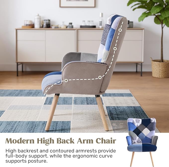 Joysoul Living Room Accent Chair Modern High Back Arm Chair Houndstooth Pattern Bohemian Style Chairs for Bedroom Waiting Room