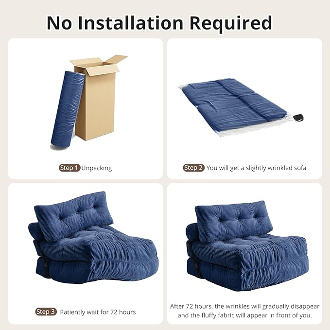 Folding Sofa Bed Convertible Sleeper Chair with Pillow Foldable Mattress with Back Support Portable Floor Sofa Lounge for Living Room Bedroom Dorm